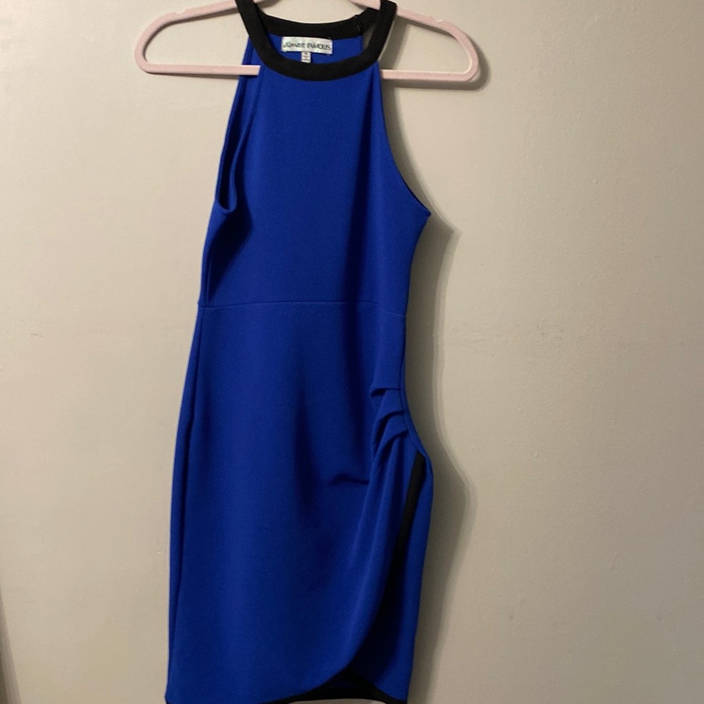 Blue size medium dress and with a black slit on the side. Worn once.